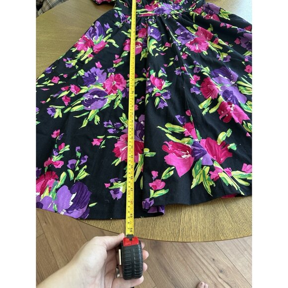 Vintage Stuart Alan 1980s 90’s BOLD FLORAL Bouquet Team Dress 1940’s Flare Midi - Picture 9 of 11